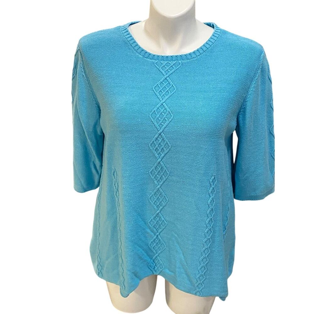 Southern Lady 1X Sweater Turquoise 3/4 Sleeve Y2K Chunky